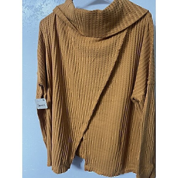 FREE PEOPLE COWL NECK TOP CANYON MOON SWEATER, SLIT ON THE BACK,100% COTTON, MED - Picture 3 of 7